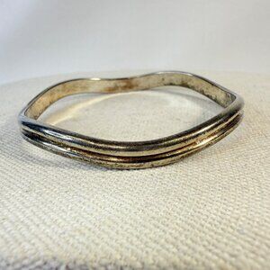 Vintage Monet Wavy Bangle Bracelet Silver-Tone Classic